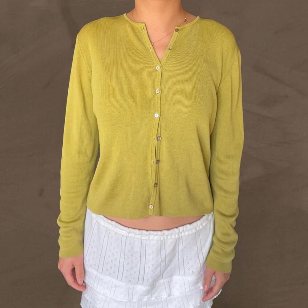 Ann Taylor green silk button up cardigan size medium